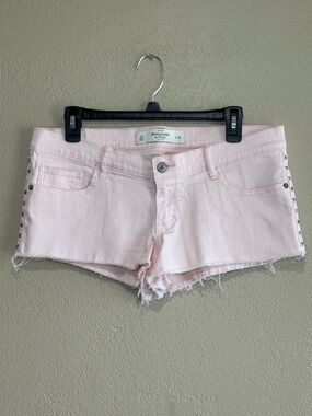 Abercrombie & Fitch Pale Pink Low rise Y2K Denim Cutoff Shorts with Side Studs